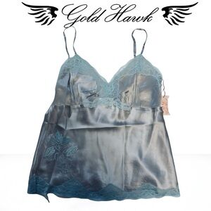 NWT Gold Hawk 100% Silk Camisole in Moonbeam with Lace Trim - Sz Medium